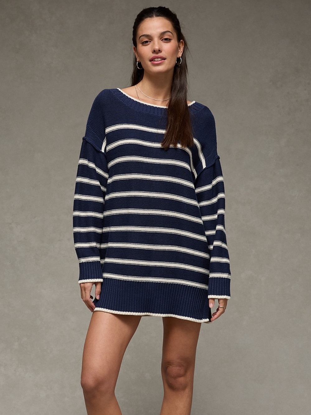 NWT - American Eagle Boat Neck Sweater Dress/Tunic in Navy & Cream Stripes
